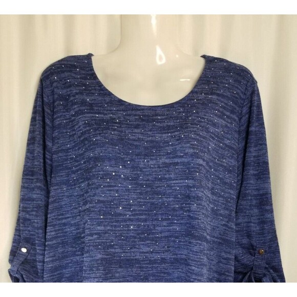 Cathy Daniels Women's Tunic Top Lightweight Knit Size Large Blue Silver Studded - Picture 2 of 4